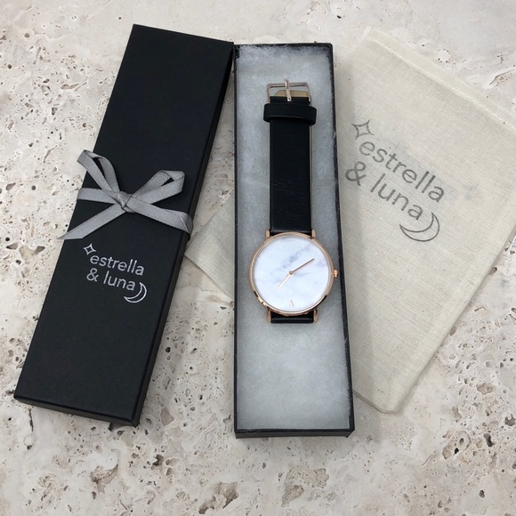 Minimalist Marble Rose Gold Luxury Leather Watch - Picture 6 of 6